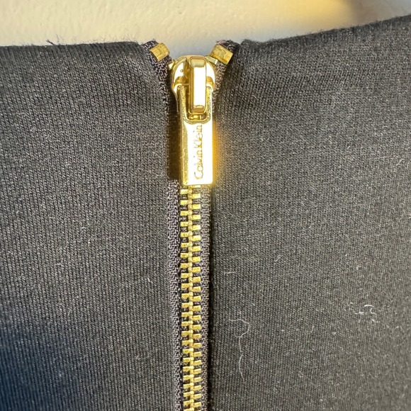 Calvin Klein Black Sheath Dress with Striped Hem Size 12 Jersey Casual Rear Zip - Picture 7 of 16